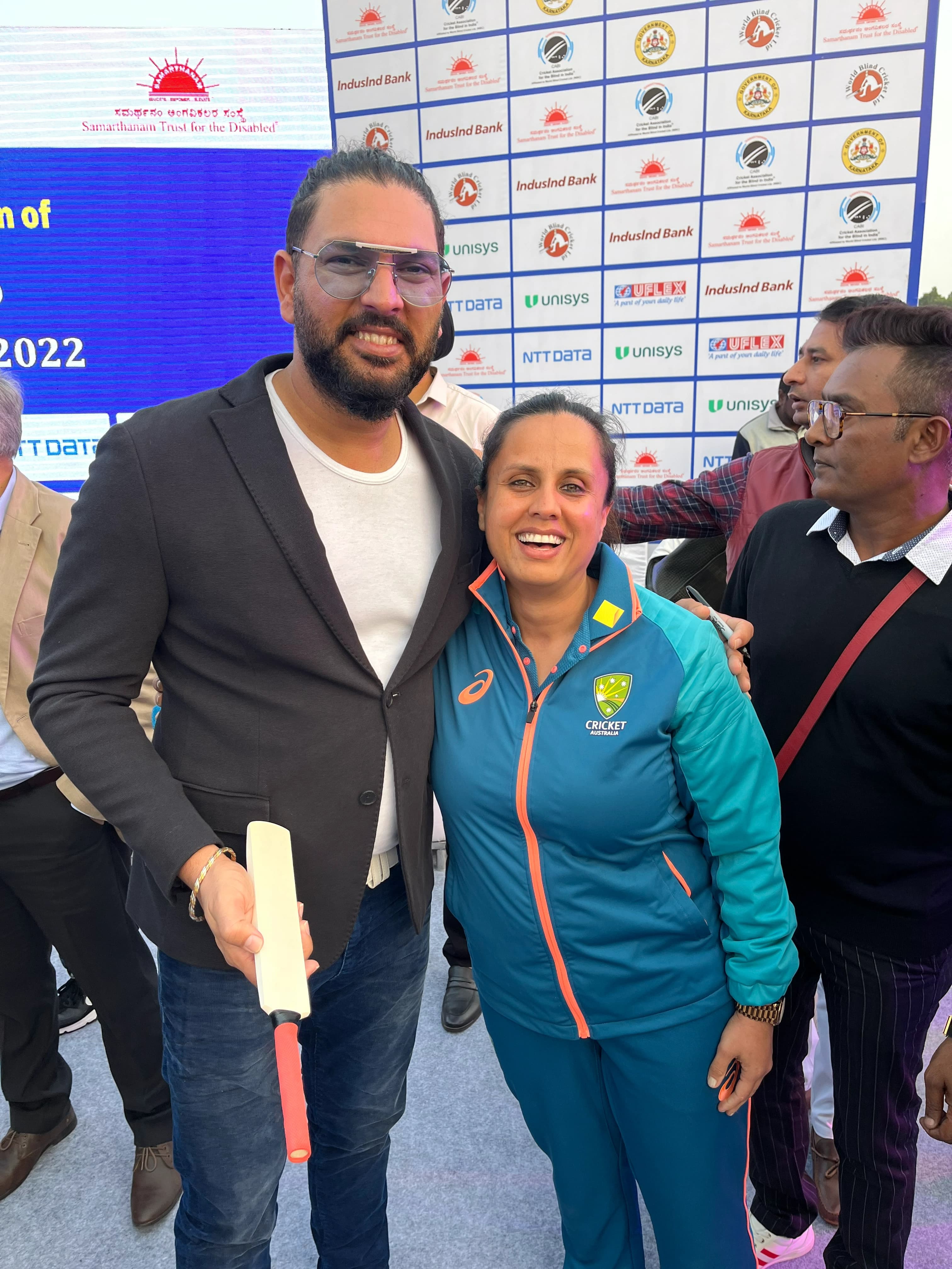 With cricketer Yuvraj Singh. Dec 2022 for T-20 World cup